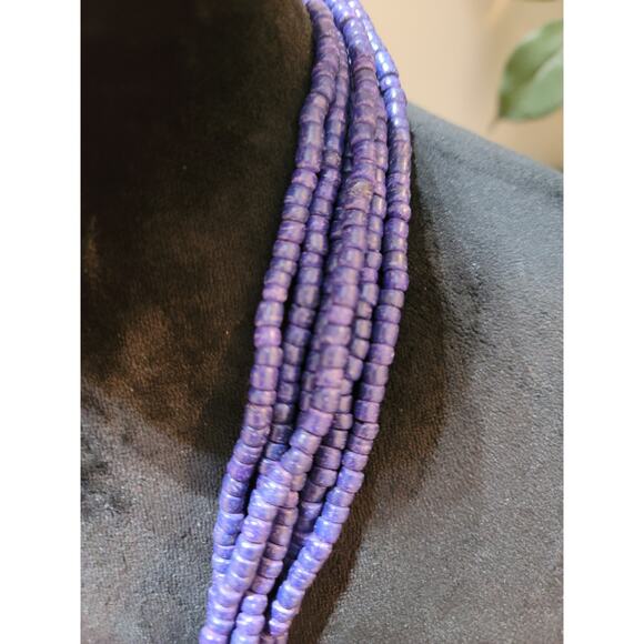 Women's Purple Multi Strand Beaded Statement Necklace With Lobster Clasp - Picture 4 of 8